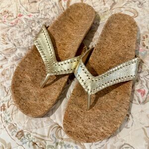 Jack Rogers Thelma Comfort Flip-Flop Gold Metallic Sandals Women's Size 9.5 Cork